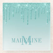 ファッシモダンャルティール(緑がかった色)グリッターモノグラム ガラスコースター (正面)