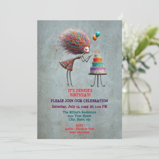 ファッショナブルお洒落誕生日ガール 招待状 (スタンド正面)