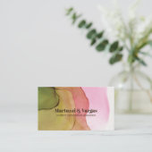 ファッショナブルなグリーンピンク&アンバーアルコールインクアート 名刺 (スタンド正面)