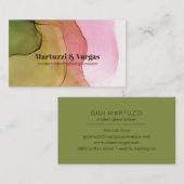 ファッショナブルなグリーンピンク&アンバーアルコールインクアート 名刺 (正面/裏面)
