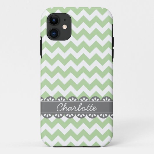 ファッショナブルなセージのシェブロンとグレーレース Case-Mate iPhoneケース (裏面)