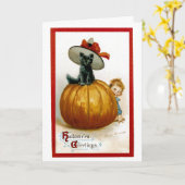 ファッショナブルなハロウィーン子猫 カード (黄色い花)