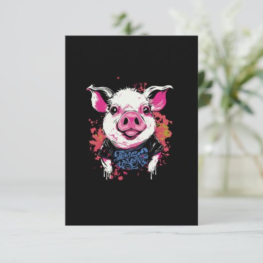 ファッショナブルなヒップスタ豚グラフィティスタイル印刷可能なde サンキューカード (スタンド正面)