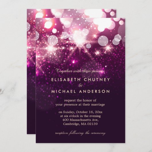 ファッショナブルなピンクのグリッターの輝きスタイリッシュの結婚輝き 招待状 (正面/裏面)