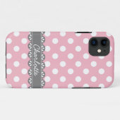ファッショナブルなピンクの水玉模様とグレーレース Case-Mate iPhoneケース (裏面(横))