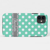 ファッショナブルなミント水玉模様とグレーレース Case-Mate iPhoneケース (裏面(横))