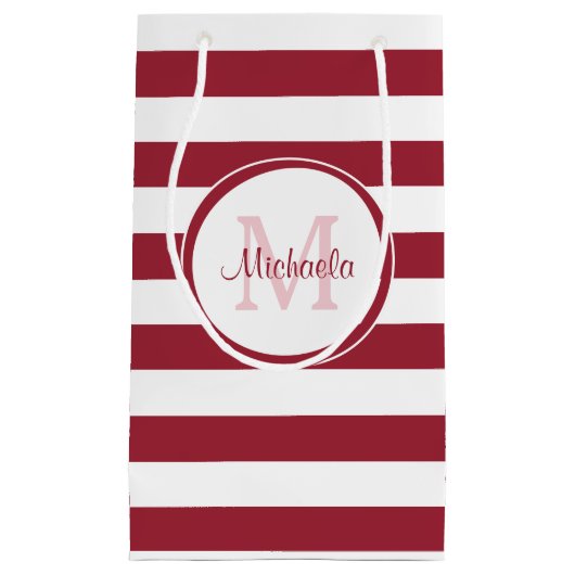 ファッショナブルなモノグラムストライプを持つ暗赤色キャンディの スモールペーパーバッグ (正面)