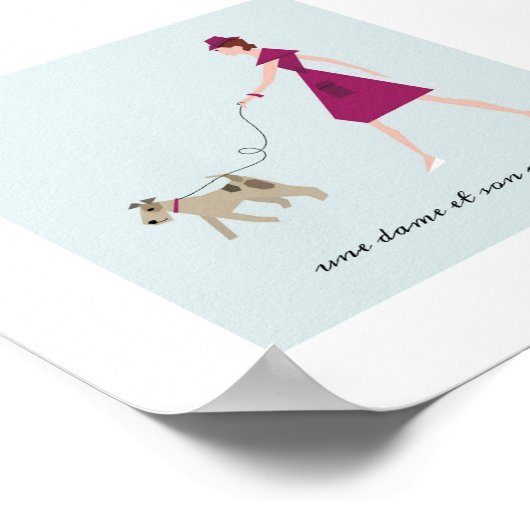 ファッショナブルなレディ歩く彼女のワイヤキツネテリア ポスター (角)