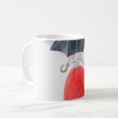 ファッショナブルな女の子:傘の雨イラストレーション コーヒーマグカップ (正面左)