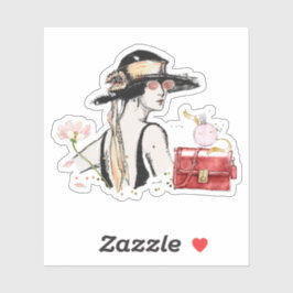 ファッショナブルな女性，ヴィンテージファッションコラージュ シール