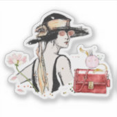 ファッショナブルな女性,ヴィンテージファッションコラージュ シール (正面)