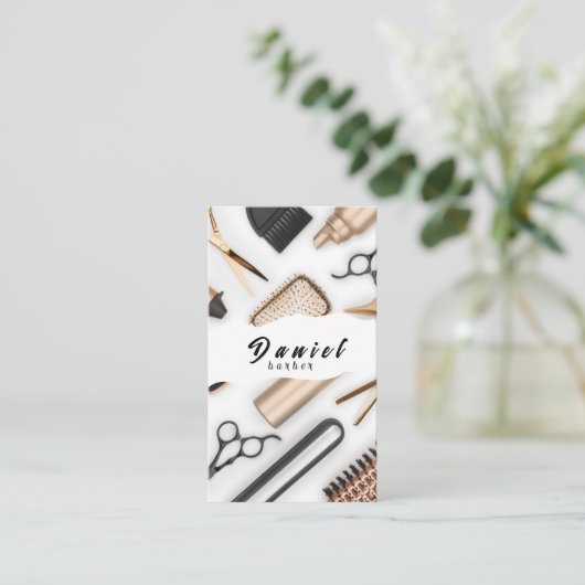 ファッショナブルな流行とスタイリッシュ髪型 名刺 (スタンド正面)