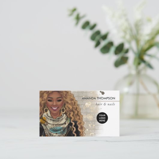 ファッショナブルな髪と美しいのアフリカ系アメリカ人 名刺 (スタンド正面)