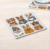 ファッショナブルウェルシュコーギー犬 スクエアペーパーコースター (アングル)
