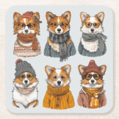 ファッショナブルウェルシュコーギー犬 スクエアペーパーコースター (正面)