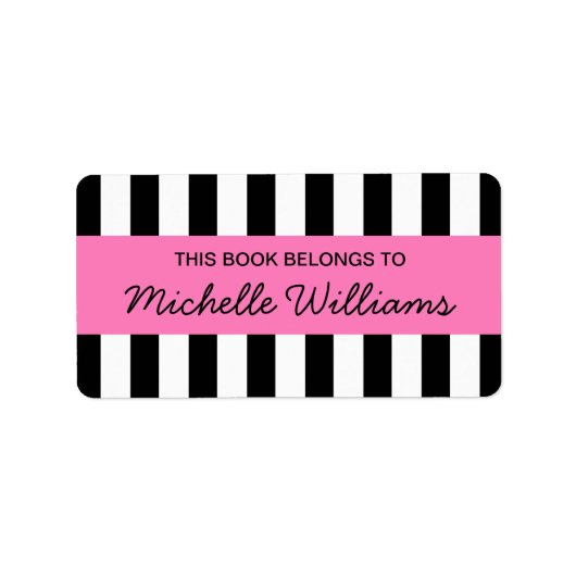 ファッショナブルストライプ蔵書票ピンクパネル ラベル (正面)