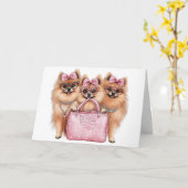 ファッショナブルポメラニア犬ドッグズピンクの財布 カード (黄色い花)