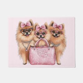 ファッショナブルポメラニア犬ドッグズピンクの財布 ドアマット