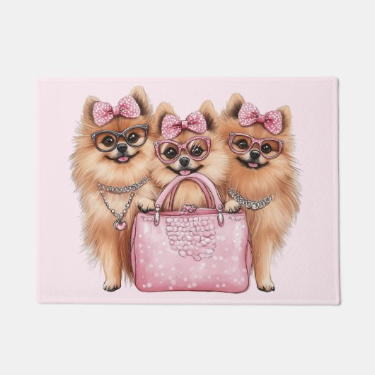 ファッショナブルポメラニア犬ドッグズピンクの財布 ドアマット (正面)