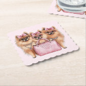 ファッショナブルポメラニア犬ドッグズピンクの財布 ペーパーコースター (アングル)