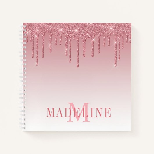 ファッショナブルモダンダスティピンクグリッターモノグラム ノートブック (正面)