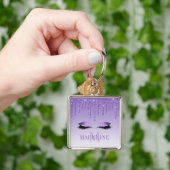 ファッショナブルモダンパープルモノグラムグリッターまばたき キーホルダー (手)