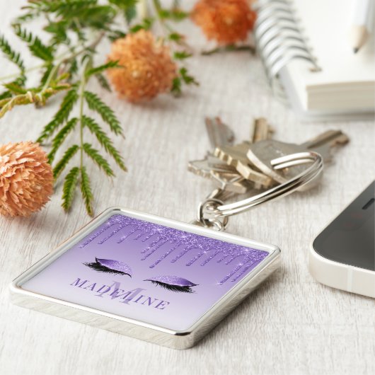 ファッショナブルモダンパープルモノグラムグリッターまばたき キーホルダー (側面)