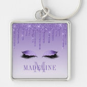 ファッショナブルモダンパープルモノグラムグリッターまばたき キーホルダー (正面)
