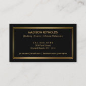 ファッショナブルモダンブラック金ゴールドフレームメイクアップアーティスト 名刺 (裏面)