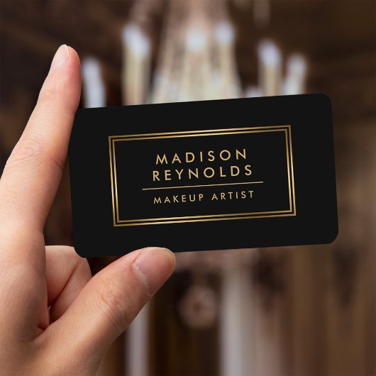 ファッショナブルモダンブラック金ゴールドフレームメイクアップアーティスト 名刺
