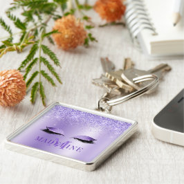 ファッショナブルモダンモノグラムグリッターラッシュパープル キーホルダー