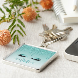 ファッショナブルモダンモノグラムティール（緑がかった色）グリッターの発疹 キーホルダー