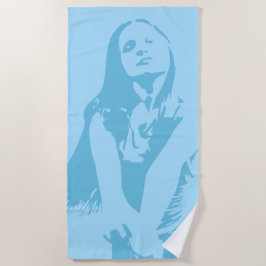 ファッショナブルライトブルー踊りガールシルエット ビーチタオル