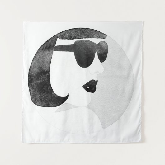 ファッショナブル女性サングラスイラストレーション タペストリー (正面)