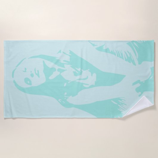 ファッショナブル水彩踊りガールシルエット ビーチタオル (正面)