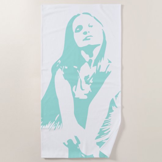 ファッショナブル水彩踊りガールシルエット ビーチタオル (正面)