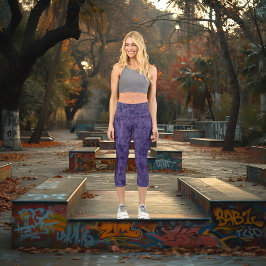 ファッショナブル紫デニムテクスチャ:文字&ロゴ カプリレギンス