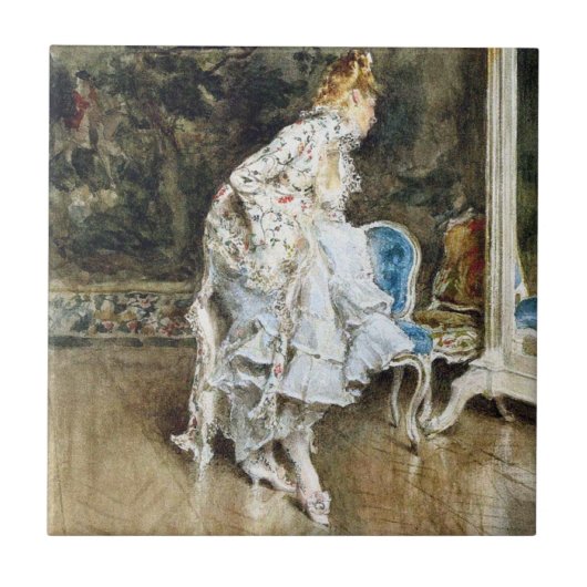 ファッショナブル美しいが鏡で自分を称賛 タイル (正面)