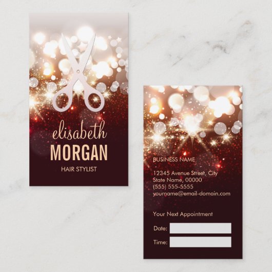 ファッショナブル美容師金ゴールドスパークルアポイントメント 予約カード (正面/裏面)
