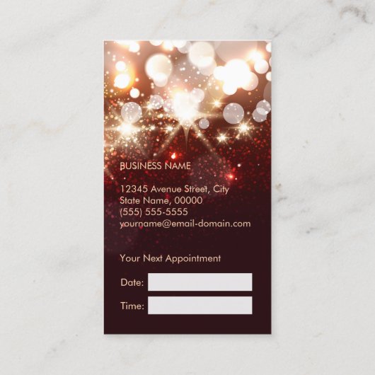 ファッショナブル美容師金ゴールドスパークルアポイントメント 予約カード (裏面)