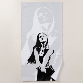 ファッショナブル黒踊りガールシルエット ビーチタオル