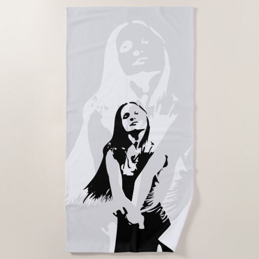 ファッショナブル黒踊りガールシルエット ビーチタオル (正面)