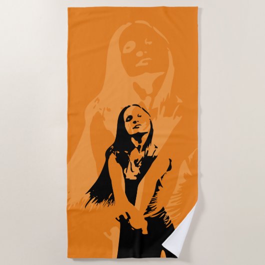 ファッショナブル黒踊りガールシルエット ビーチタオル (正面)