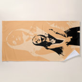 ファッショナブル黒踊りガールシルエット ビーチタオル (正面)