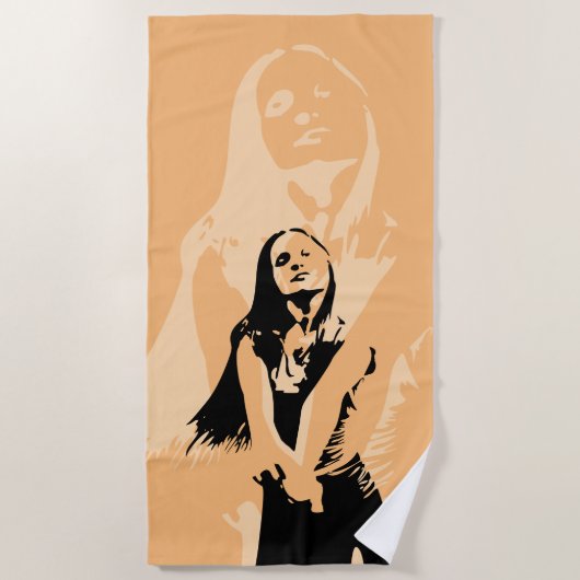 ファッショナブル黒踊りガールシルエット ビーチタオル (正面)