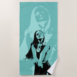 ファッショナブル黒踊りガールシルエット ビーチタオル
