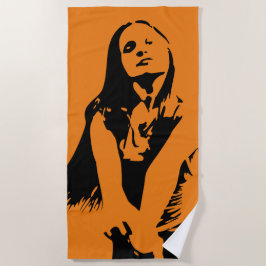 ファッショナブル黒踊りガールシルエット ビーチタオル