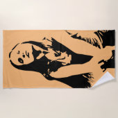 ファッショナブル黒踊りガールシルエット ビーチタオル (正面)