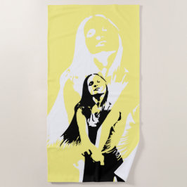 ファッショナブル黒踊りガールシルエット ビーチタオル