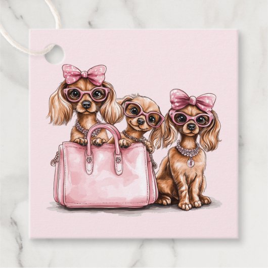 ファッショナブルdachshand犬ピンクの財布 フェイバータグ (正面)